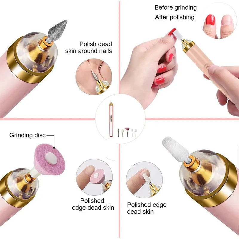5 In 1 Professional Mini Electric Nail Drill Kit Battery Nail Art Exfoliating Polishing